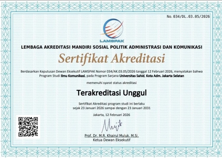 Prodi S1 Ilmu Komunikasi Universitas Sahid Raih Akreditasi Unggul